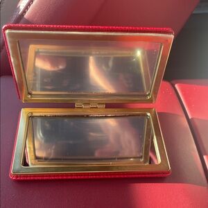Red and Gold Makeup mirror real leather 3”x 2” OreBella perfume Bella Haddid